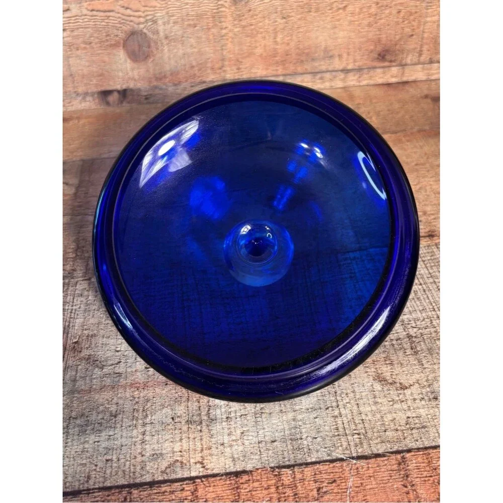 Crate & Barrel Cobalt Blue Glass Candy Jar With Lid Made In Poland Home Decor